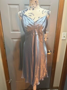 Vera Wang Silver/Bkue Satin Slip Chemise XL - NWT